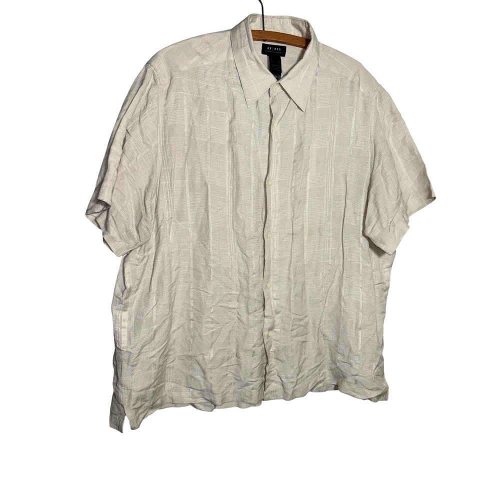 Axcess Liz Claiborne Mens XL Linen Rayon Blend Short Sleeve Button Up Shirt